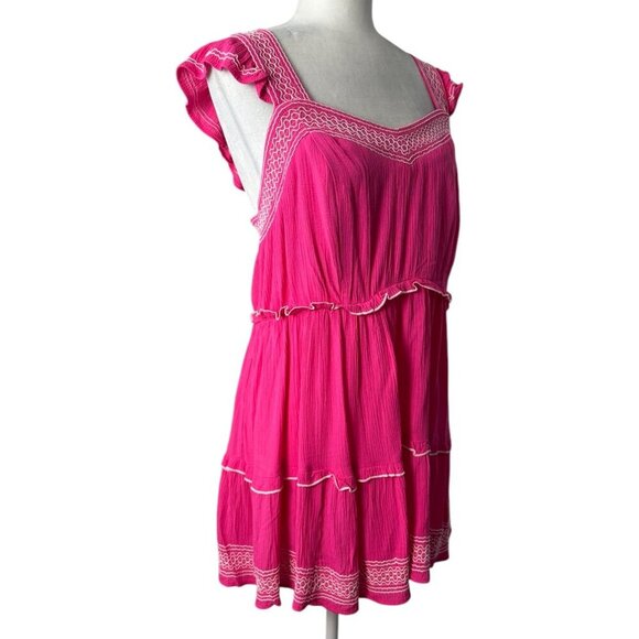 Torrid NWT $60 Babydoll Crinkle Gauze Embroidered Tiered Top Pink Women's Sz 2X - Picture 6 of 11